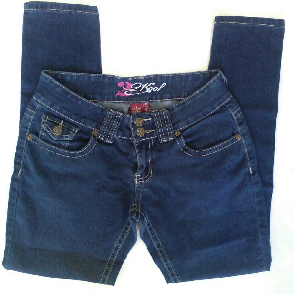 ~HP 2Kool Stretchy Dark Denim Skinny Jean Pants w/Gold Threadwork Nautical Butto